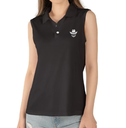 Women's sleeveless Solid Black Polo