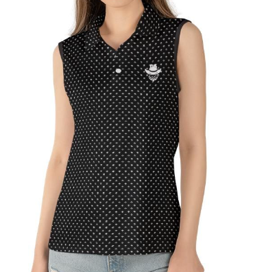 Women's  White logo Black Sleeveless Polo