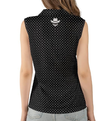 Women's  White logo Black Sleeveless Polo