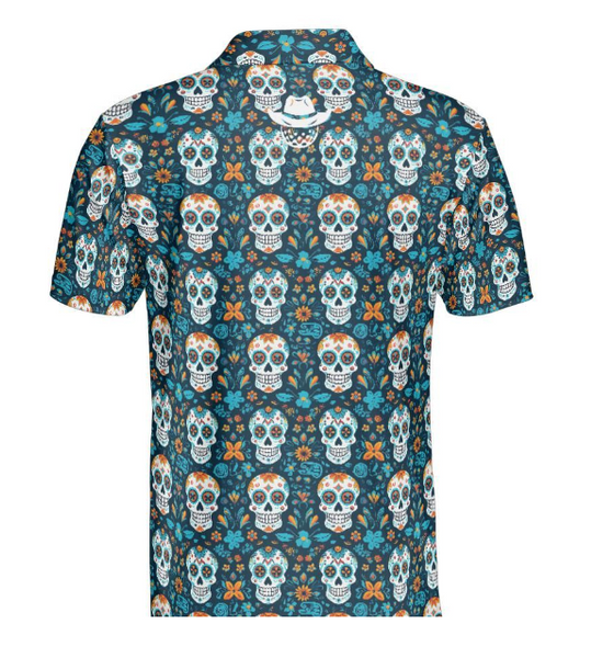 Teal Sugar Skulls Polo