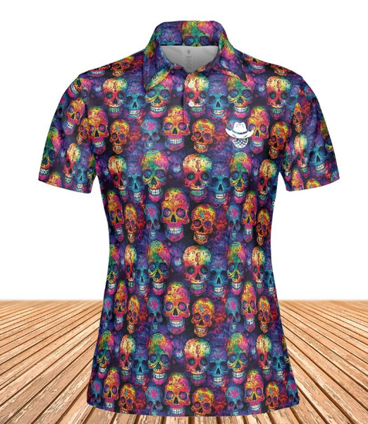 Womens Sugar Skulls Multicolor Polo